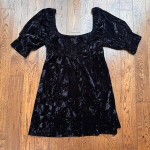 Vintage Betsey Johnson Black Crushed Velvet Babydoll Mini Dress Large Y2K Goth